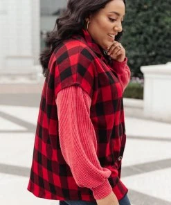Ave Shops Plaided It Girl Shacket In Burgundy | Stylish Cardigan & Outerwear for Women 30 Ave Shops Plaided It Girl Shacket In Burgundy