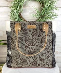 Sixtease Handbags & Wallets Dark Vintage Floral & Cowhide Tote Handbag