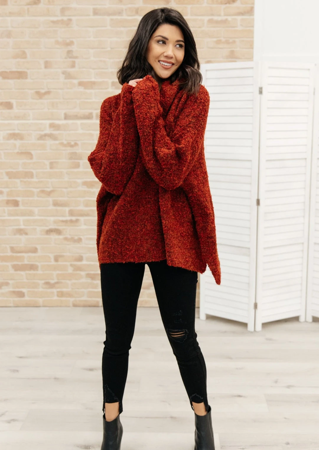 Ave Shops Popcorn And A Movie Sweater - Cozy Tomato Red Cardigan for Women 4 Ave Shops Popcorn And A Movie Sweater In Tomato Clothing