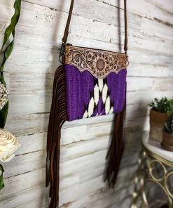 American Darling Purple Aztec Saddle Blanket & Floral Tooled Leather Crossbody