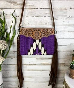American Darling Purple Aztec Saddle Blanket & Floral Tooled Leather Crossbody
