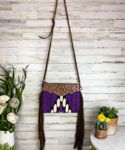 American Darling Purple Aztec Saddle Blanket & Floral Tooled Leather Crossbody