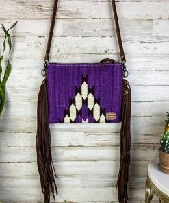 American Darling Purple Aztec Saddle Blanket & Floral Tooled Leather Crossbody