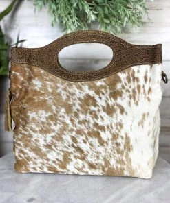 Myra Brown & White Cowhide Tote Crossbody Handbag Handbags & Wallets