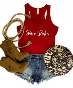 The Cinchy Cowgirl Red Barn Babe Tank Top Clothing