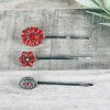 Blue Tortoise Red Concho Bobby Pin Set