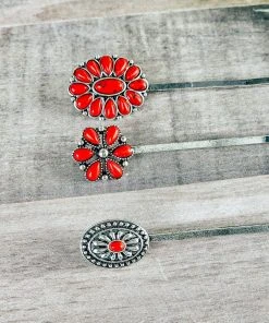 Blue Tortoise Red Concho Bobby Pin Set