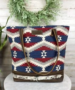 Sixtease Red & Blue Aztec Tote Handbag
