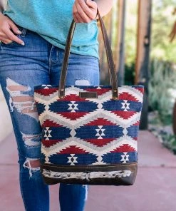 Sixtease Red & Blue Aztec Tote Handbag
