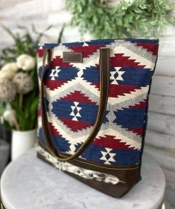 Sixtease Red & Blue Aztec Tote Handbag
