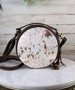 Sixtease Handbags & Wallets Rose Gold Cowhide Round Handbag