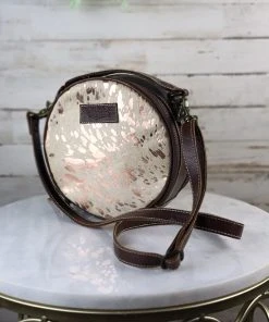 Sixtease Handbags & Wallets Rose Gold Cowhide Round Handbag