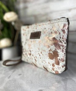 Sixtease Rose Gold Cowhide Wristlet Clutch - MEGA SALE - Stylish & Luxurious -The Cinchy Cowgirl Store RoseGoldCowhideWrsitletClutch 1080x