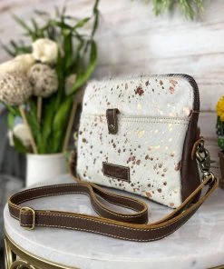 Sixtease Handbags & Wallets Rose Gold Splatter Cowhide Crossbody Handbag