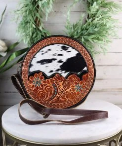 Myra Round Tooled Black & White Cowhide Wallet Purse