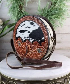 Myra Round Tooled Black & White Cowhide Wallet Purse