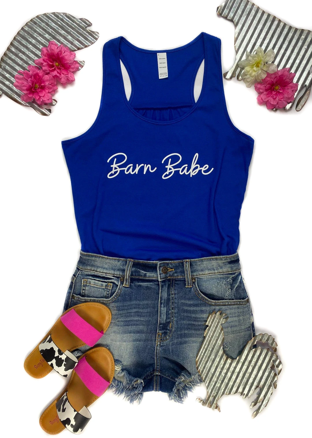 Royal Blue Barn Babe Graphic Tank Top | Cinchy Cowgirl Clothing 3 The Cinchy Cowgirl Clothing Royal Blue Barn Babe Graphic Tank Top