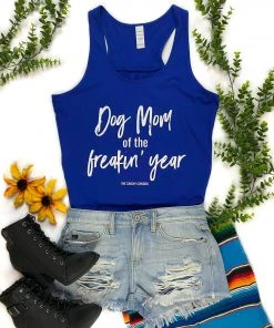 The Cinchy Cowgirl Clothing Royal Blue Dog Mom Of The Freakin' Graphic Tank Top