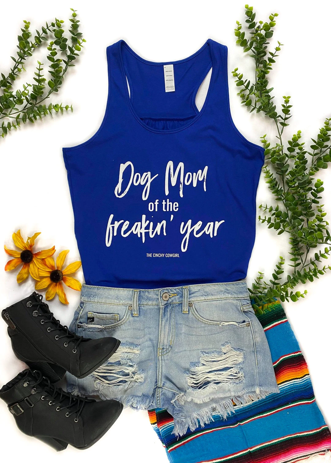 Royal Blue Dog Mom Graphic Tank Top - Cinchy Cowgirl Clothing 3 The Cinchy Cowgirl Clothing Royal Blue Dog Mom Of The Freakin' Graphic Tank Top