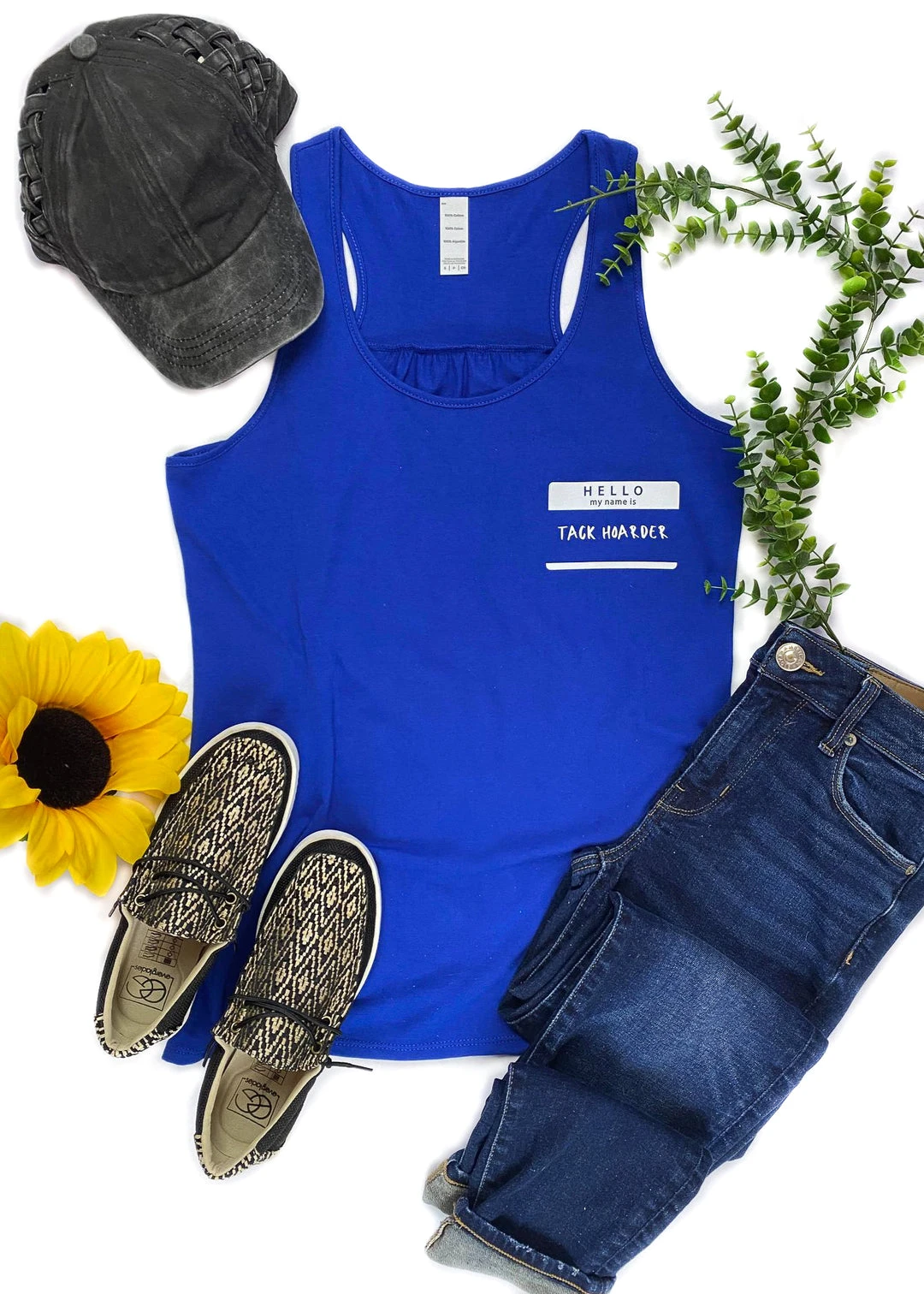 Cinchy Cowgirl Royal Blue Hello Tack Hoarder Tank Top - TCC Graphic Tanks & Tees 3 The Cinchy Cowgirl Royal Blue Hello Tack Hoarder Tank Top
