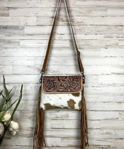 Myra Rustic Cowhide & Floral Tooled Crossbody Handbags & Wallets