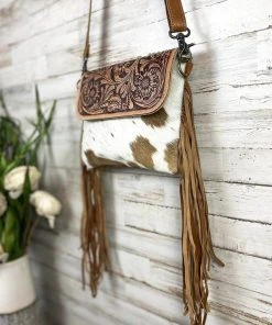 Myra Rustic Cowhide & Floral Tooled Crossbody Handbags & Wallets
