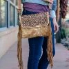 Myra Rustic Cowhide & Floral Tooled Crossbody Handbags & Wallets