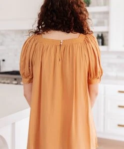 Ave Shops Saffron Square Neck Gathered Blouse | Stylish Short Sleeve Top for Women 18 Ave Shops Clothing Saffron Square Neck Gathered Blouse