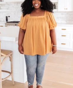 Ave Shops Saffron Square Neck Gathered Blouse | Stylish Short Sleeve Top for Women 20 Ave Shops Clothing Saffron Square Neck Gathered Blouse