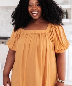 Ave Shops Saffron Square Neck Gathered Blouse | Stylish Short Sleeve Top for Women 19 Ave Shops Clothing Saffron Square Neck Gathered Blouse