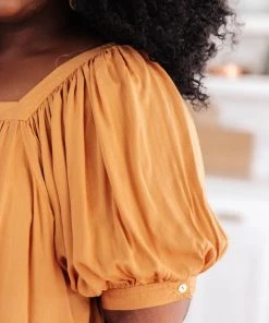 Ave Shops Saffron Square Neck Gathered Blouse | Stylish Short Sleeve Top for Women 21 Ave Shops Clothing Saffron Square Neck Gathered Blouse