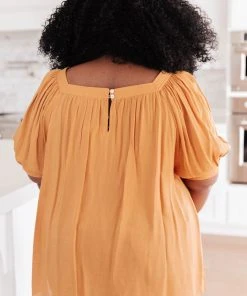 Ave Shops Saffron Square Neck Gathered Blouse | Stylish Short Sleeve Top for Women 22 Ave Shops Clothing Saffron Square Neck Gathered Blouse