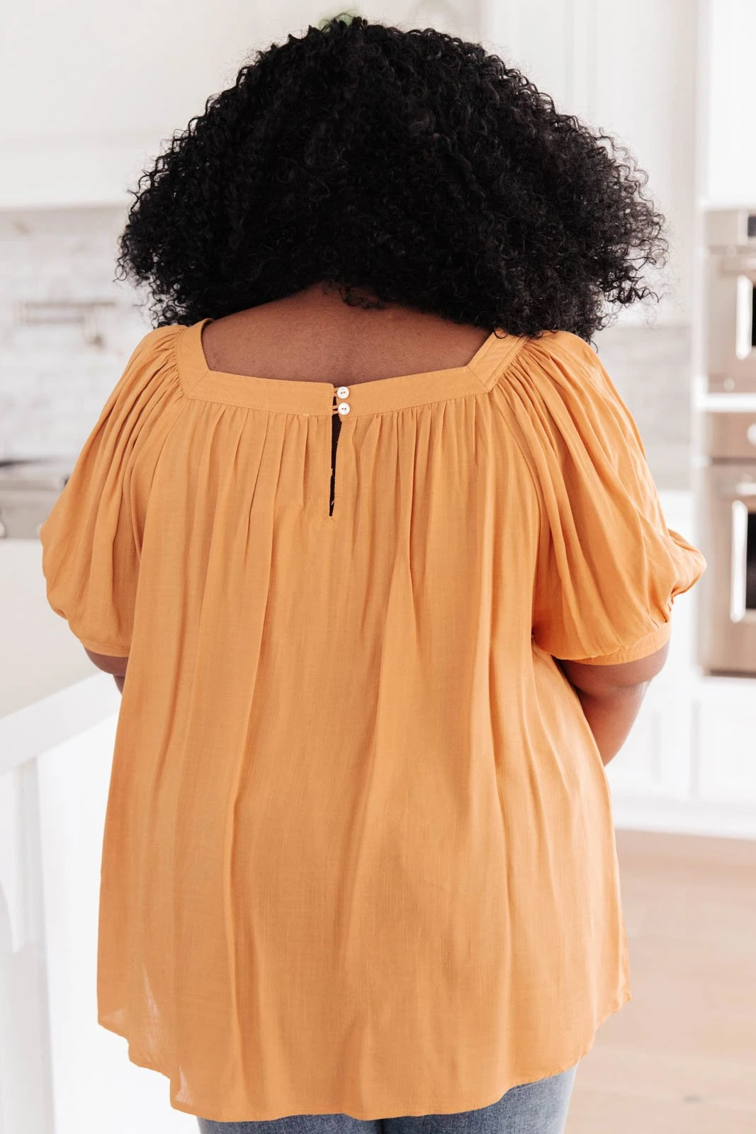 Ave Shops Saffron Square Neck Gathered Blouse | Stylish Short Sleeve Top for Women 11 Ave Shops Clothing Saffron Square Neck Gathered Blouse