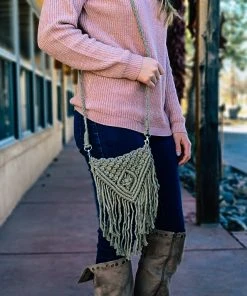 Tassels & Fringe Sage Macramé Small Crossbody Handbag