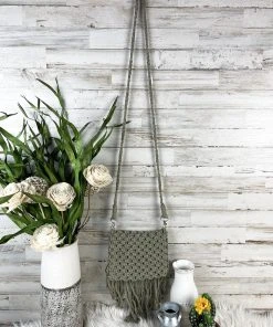 Tassels & Fringe Sage Macramé Small Crossbody Handbag
