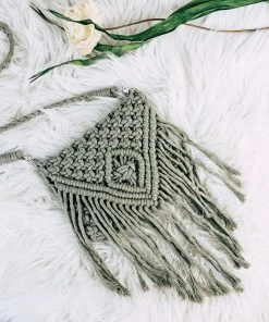 Tassels & Fringe Sage Macramé Small Crossbody Handbag