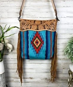 American Darling Santa Fe Blue Saddle Blanket Fringe Handbag Handbags & Wallets