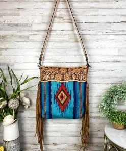 American Darling Santa Fe Blue Saddle Blanket Fringe Handbag Handbags & Wallets
