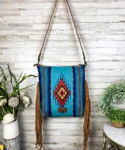 American Darling Santa Fe Blue Saddle Blanket Fringe Handbag Handbags & Wallets