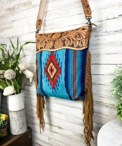 American Darling Santa Fe Blue Saddle Blanket Fringe Handbag Handbags & Wallets