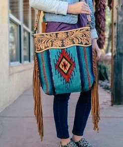 American Darling Santa Fe Blue Saddle Blanket Fringe Handbag Handbags & Wallets