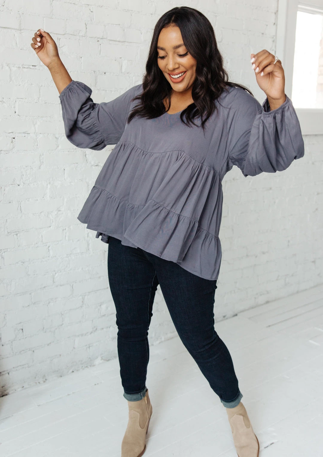 Ave Shops Sassy Swing Top - Charcoal Long Sleeve Tops for Women 3 Ave Shops Sassy Swing Top In Charcoal Long Sleeve Tops