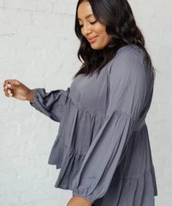 Ave Shops Sassy Swing Top In Charcoal Long Sleeve Tops