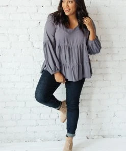 Ave Shops Sassy Swing Top - Charcoal Long Sleeve Tops for Women 22 Ave Shops Sassy Swing Top In Charcoal Long Sleeve Tops