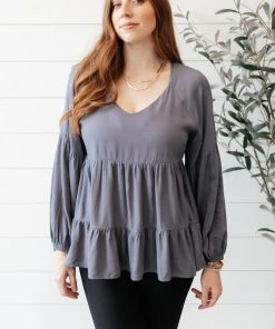 Ave Shops Sassy Swing Top - Charcoal Long Sleeve Tops for Women 28 Ave Shops Sassy Swing Top In Charcoal Long Sleeve Tops