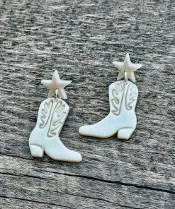 Ember Moon Shimmer White Cowboy Boot Clay Earrings