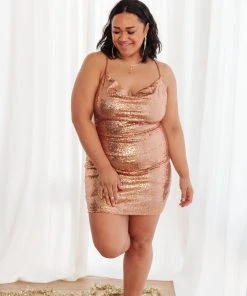 Ave Shops Shining In Sequins Dress In Gold Dresses, Rompers, Jumpsuits