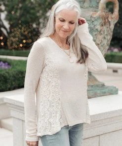 Ave Shops Beige Art Side Long Sleeve Top | Women's Stylish Blouse 17 Ave Shops Side Of Art Top In Beige