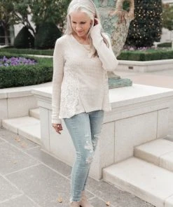 Ave Shops Beige Art Side Long Sleeve Top | Women's Stylish Blouse 22 Ave Shops Side Of Art Top In Beige