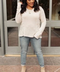 Ave Shops Beige Art Side Long Sleeve Top | Women's Stylish Blouse 19 Ave Shops Side Of Art Top In Beige